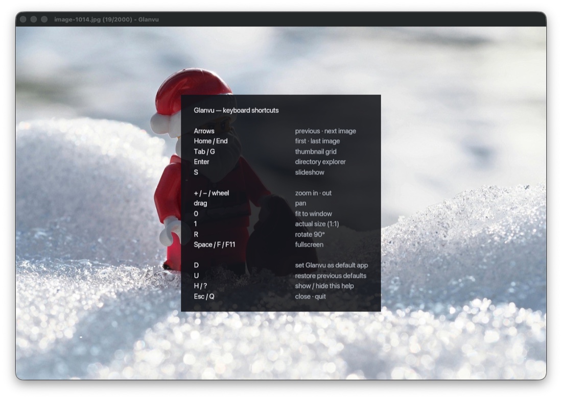 Glanvu keyboard shortcut help overlay